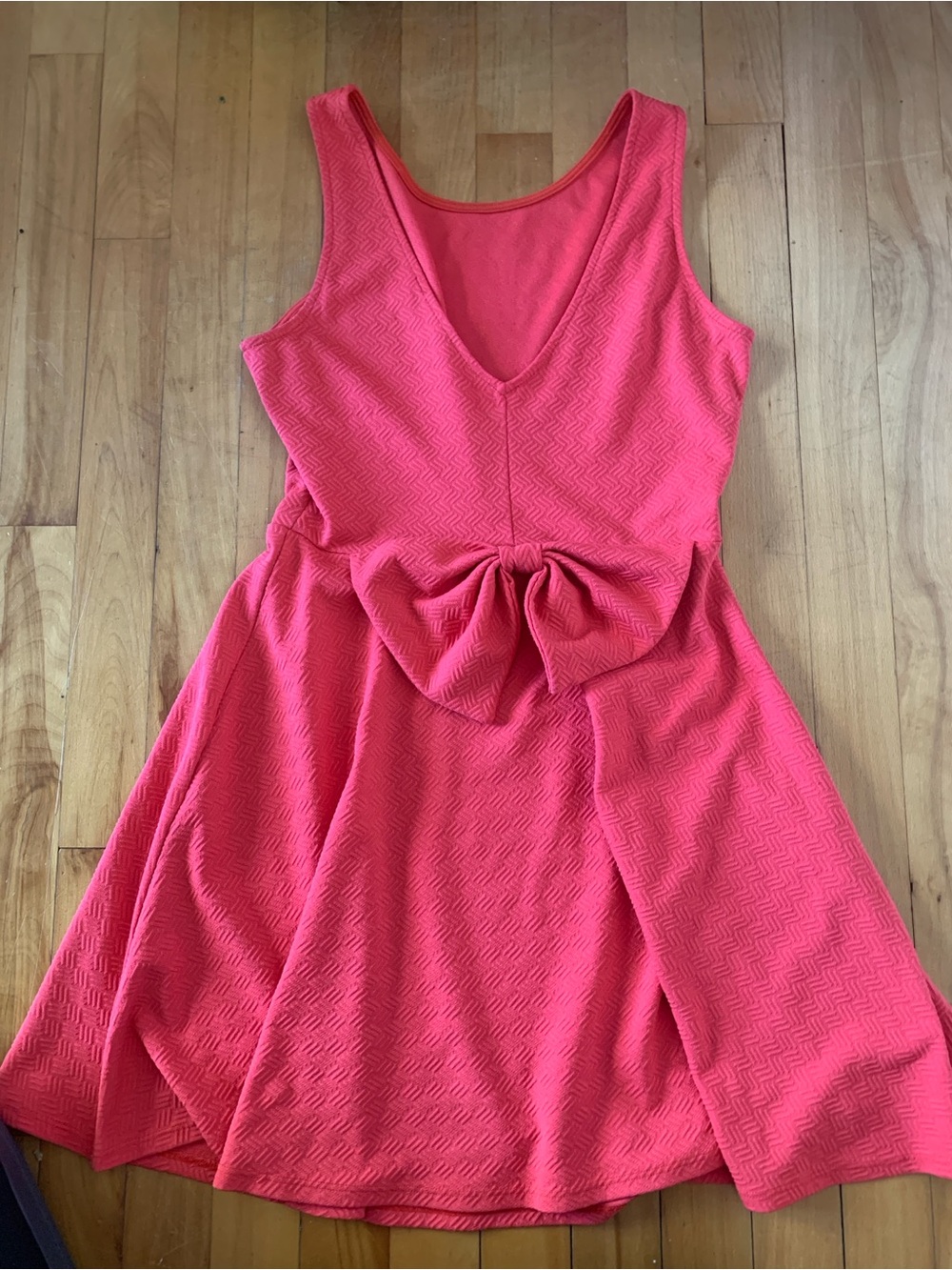 Pink Owl Coral-Pink Textured Dress with Waist Bow Accent